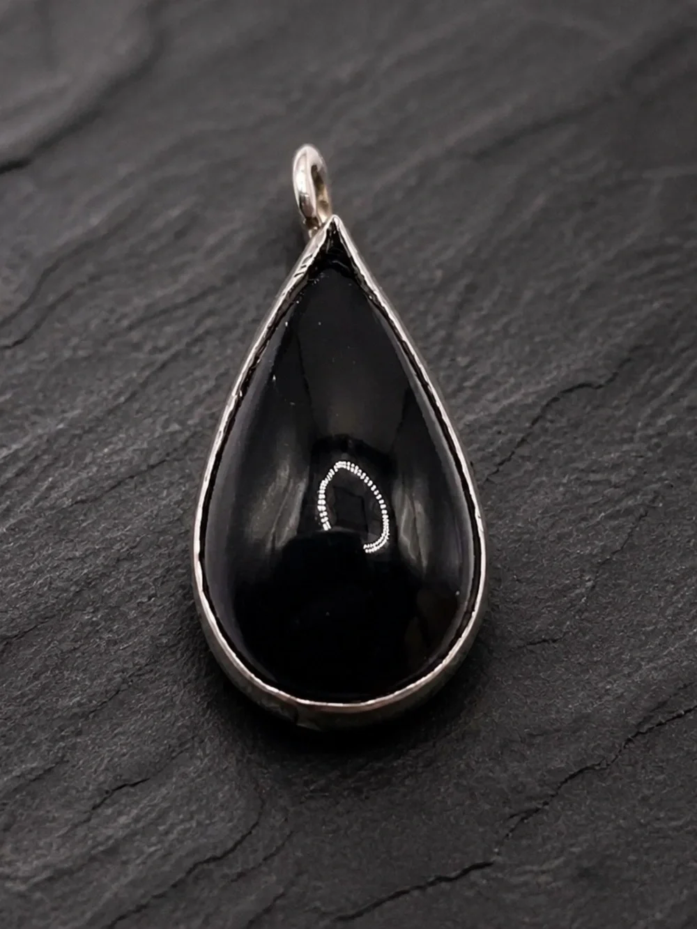 Black onyx Teardrop Sterling Silver Pendant